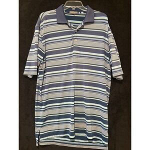 Peter Millar Summer Comfort Striped Golf Polo‎ Shirt Athletic Blue Large